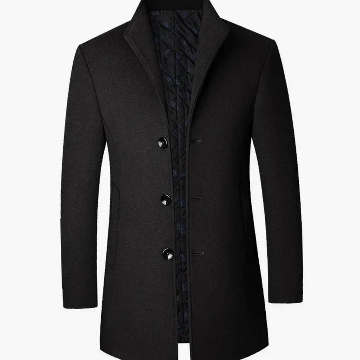 Men's Cold Weather Wool Blend Single-Breasted Overcoat - Black