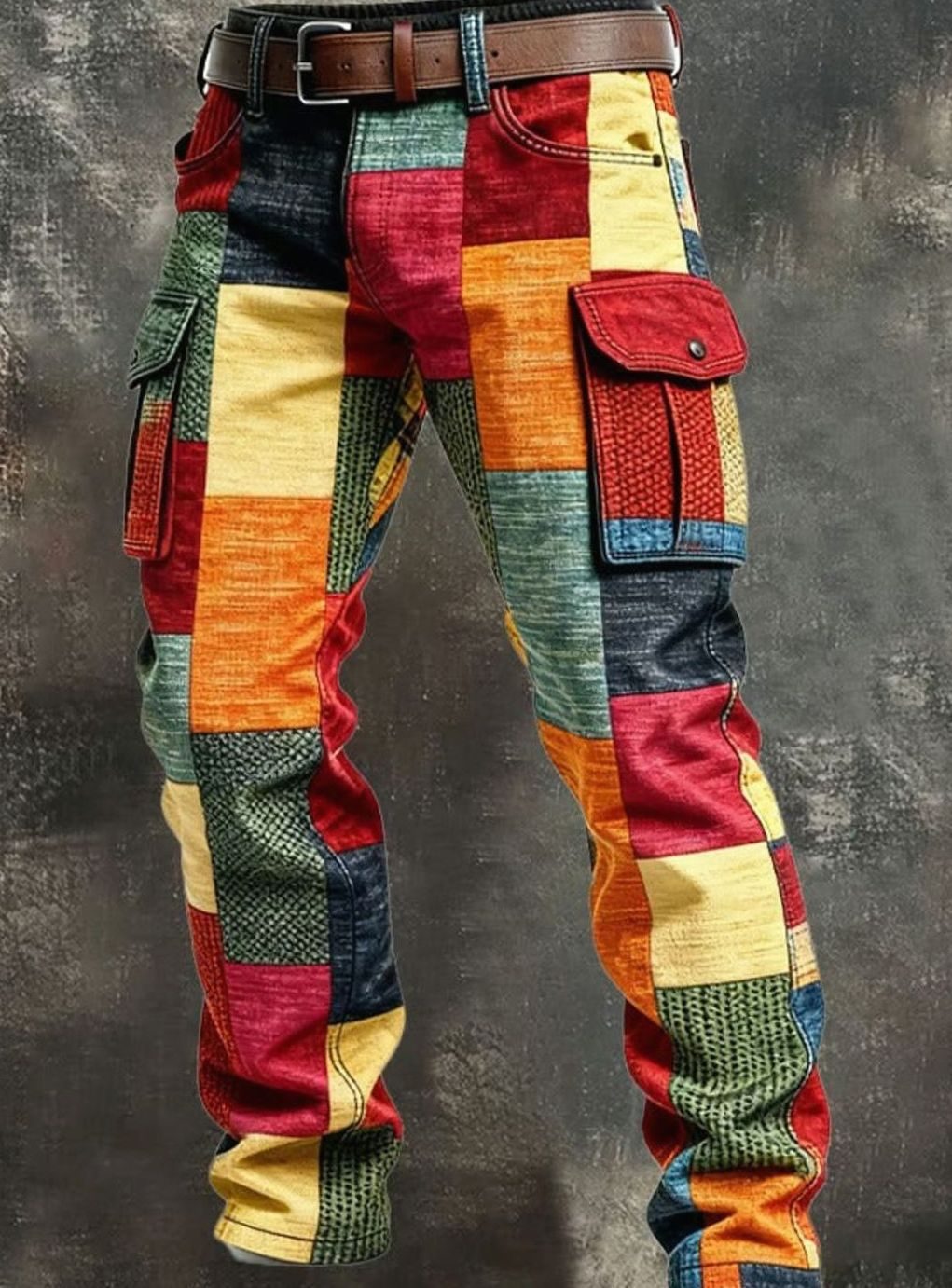 Men's Colorblock Patchwork Cargo Pants Multi-Pocket Regular Fit - Multicolor