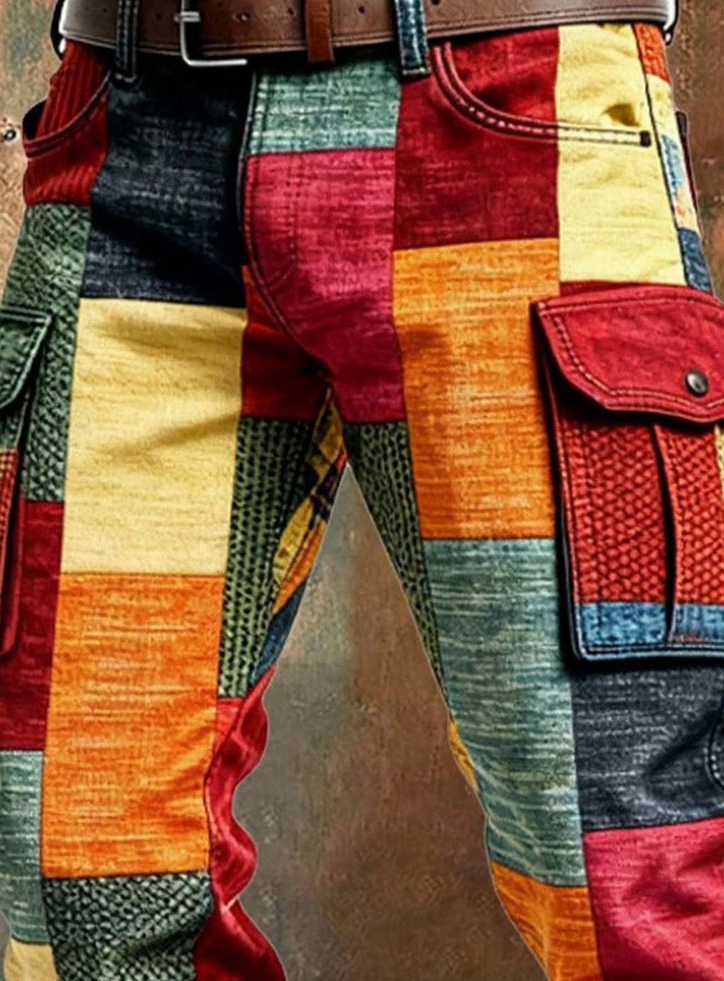 Men's Colorblock Patchwork Cargo Pants Multi-Pocket Regular Fit