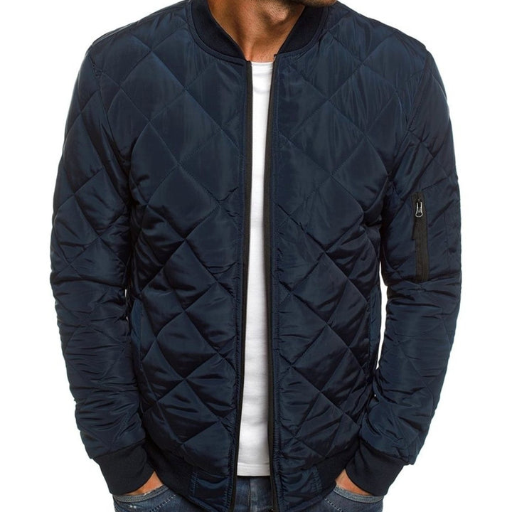 Men's Diamond-Quilted Bomber Jacket Streetwear Zip-Up Outerwear - Tibetan Blue
