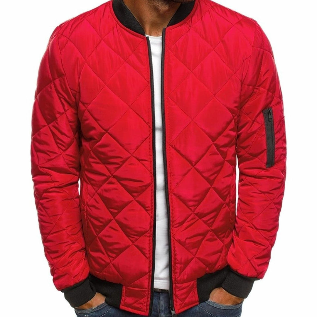 Men's Diamond-Quilted Bomber Jacket Streetwear Zip-Up Outerwear - Red
