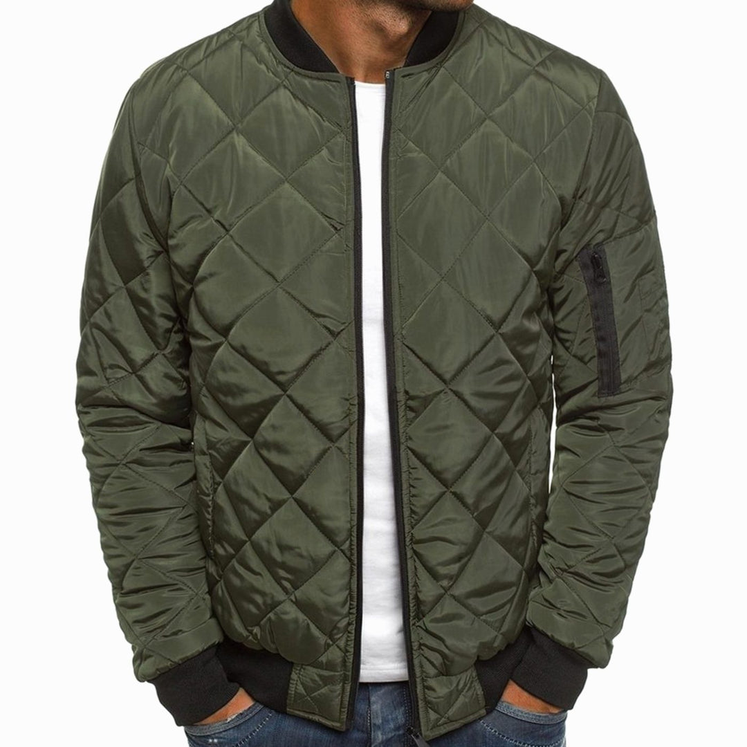 Men's Diamond-Quilted Bomber Jacket Streetwear Zip-Up Outerwear - Green