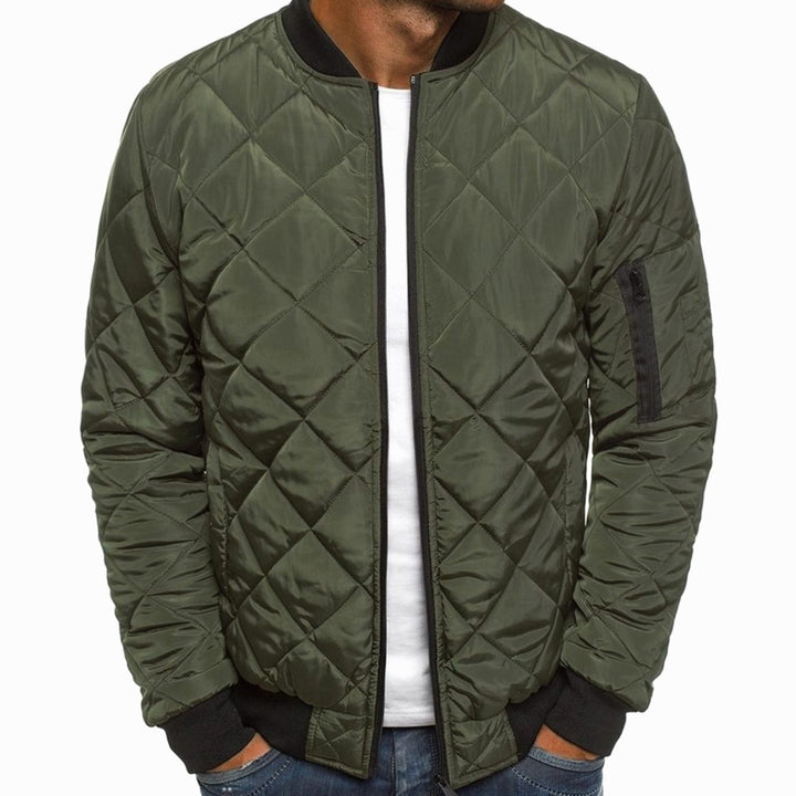Men's Diamond-Quilted Bomber Jacket Streetwear Zip-Up Outerwear - Green