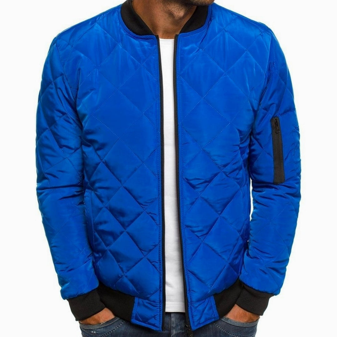 Men's Diamond-Quilted Bomber Jacket Streetwear Zip-Up Outerwear - Royal Blue