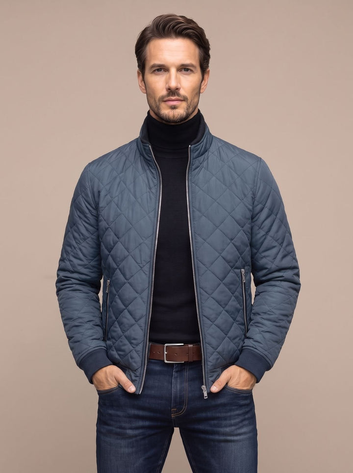 Men's Diamond-Quilted Fleece-Lined Zip-Up Winter Jacket - Gray