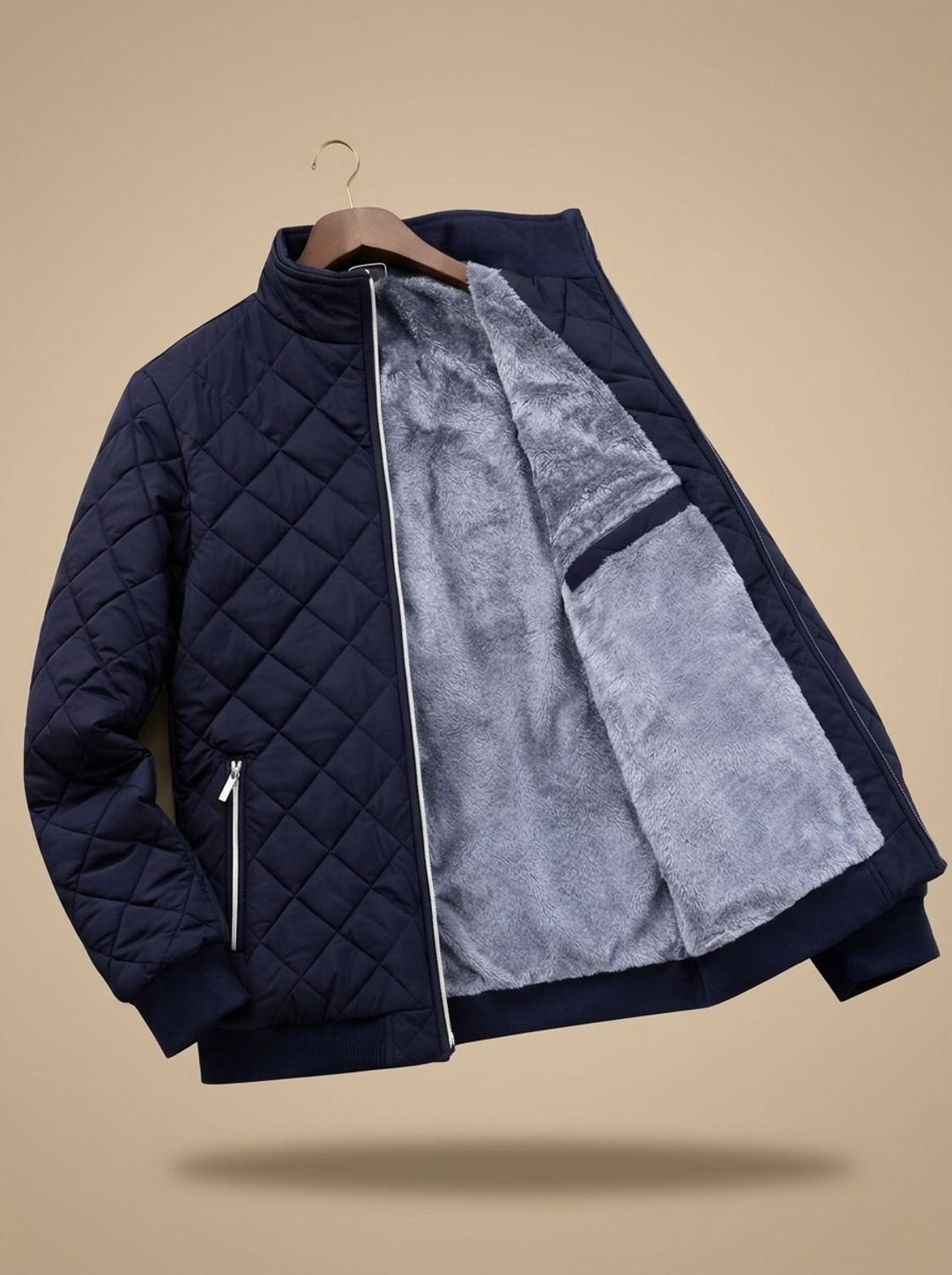 Men's Diamond-Quilted Fleece-Lined Zip-Up Winter Jacket