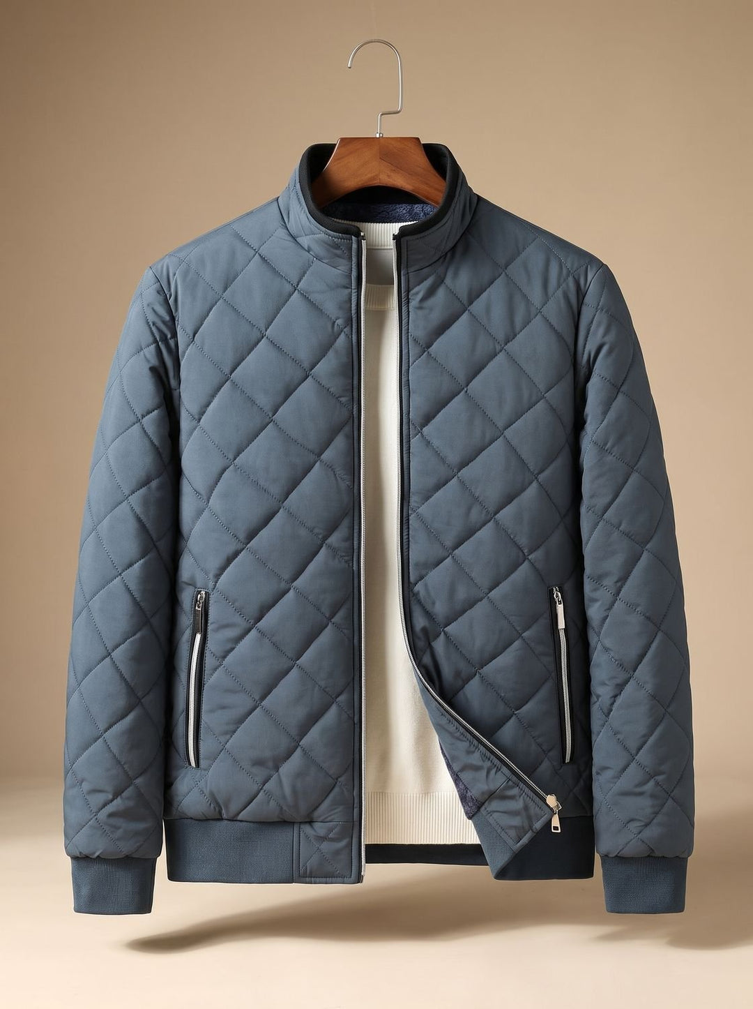 Men's Diamond-Quilted Full-Zip Bomber Jacket - Gray