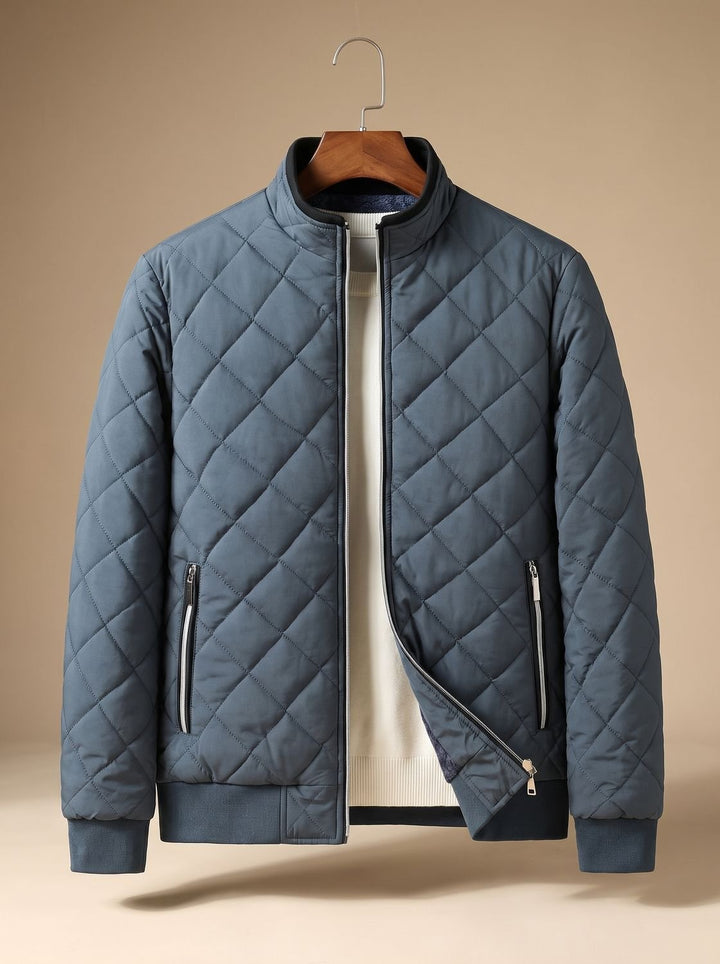 Men's Diamond-Quilted Full-Zip Bomber Jacket - Gray