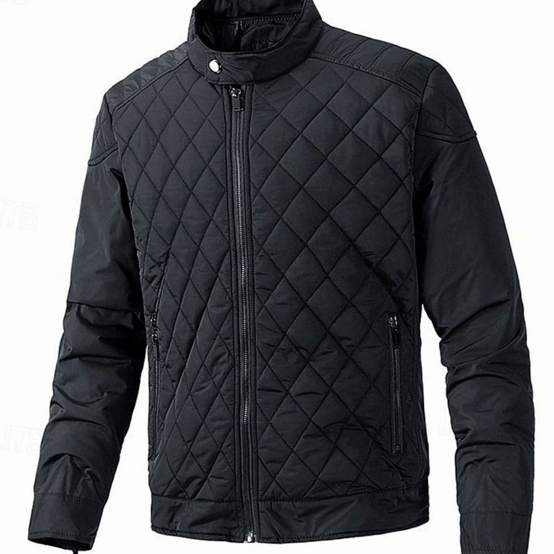 Men's Diamond-Quilted Stand-Collar Full-Zip Winter Jacket - Black