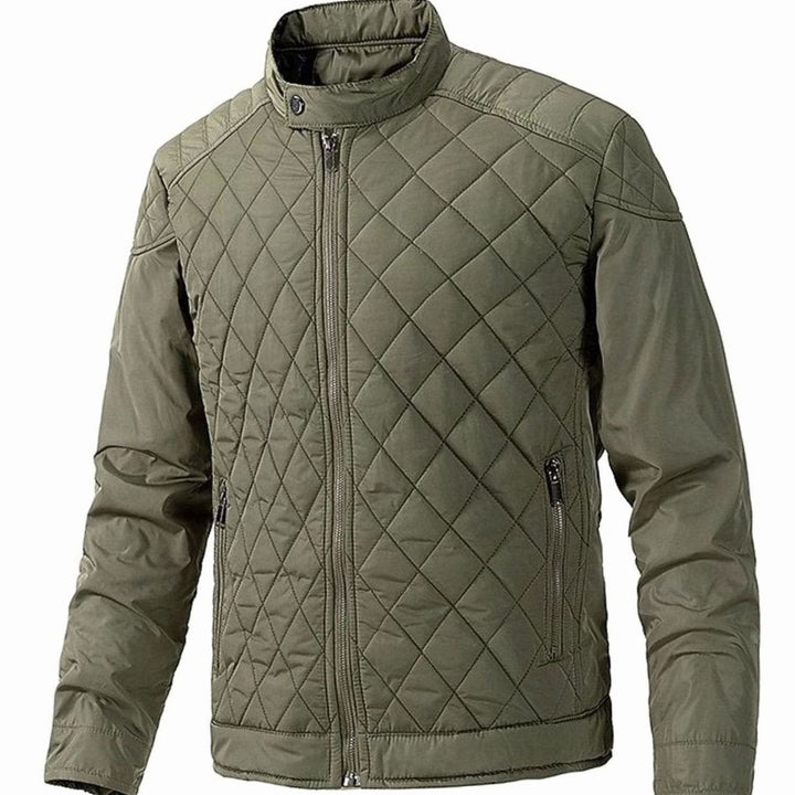 Men's Diamond-Quilted Stand-Collar Full-Zip Winter Jacket - Army Green