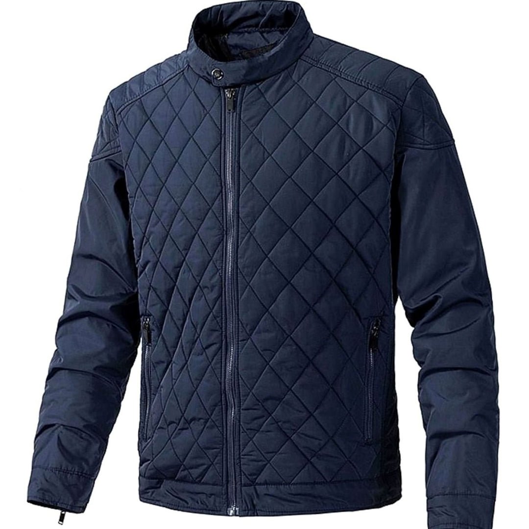 Men's Diamond-Quilted Stand-Collar Full-Zip Winter Jacket - Dark Blue