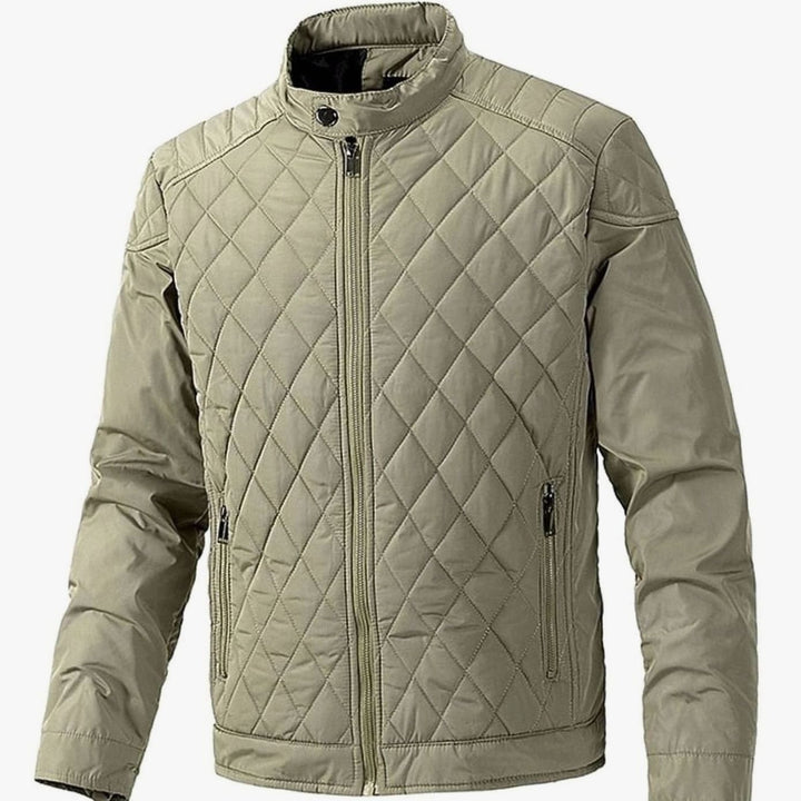 Men's Diamond-Quilted Stand-Collar Full-Zip Winter Jacket - Khaki