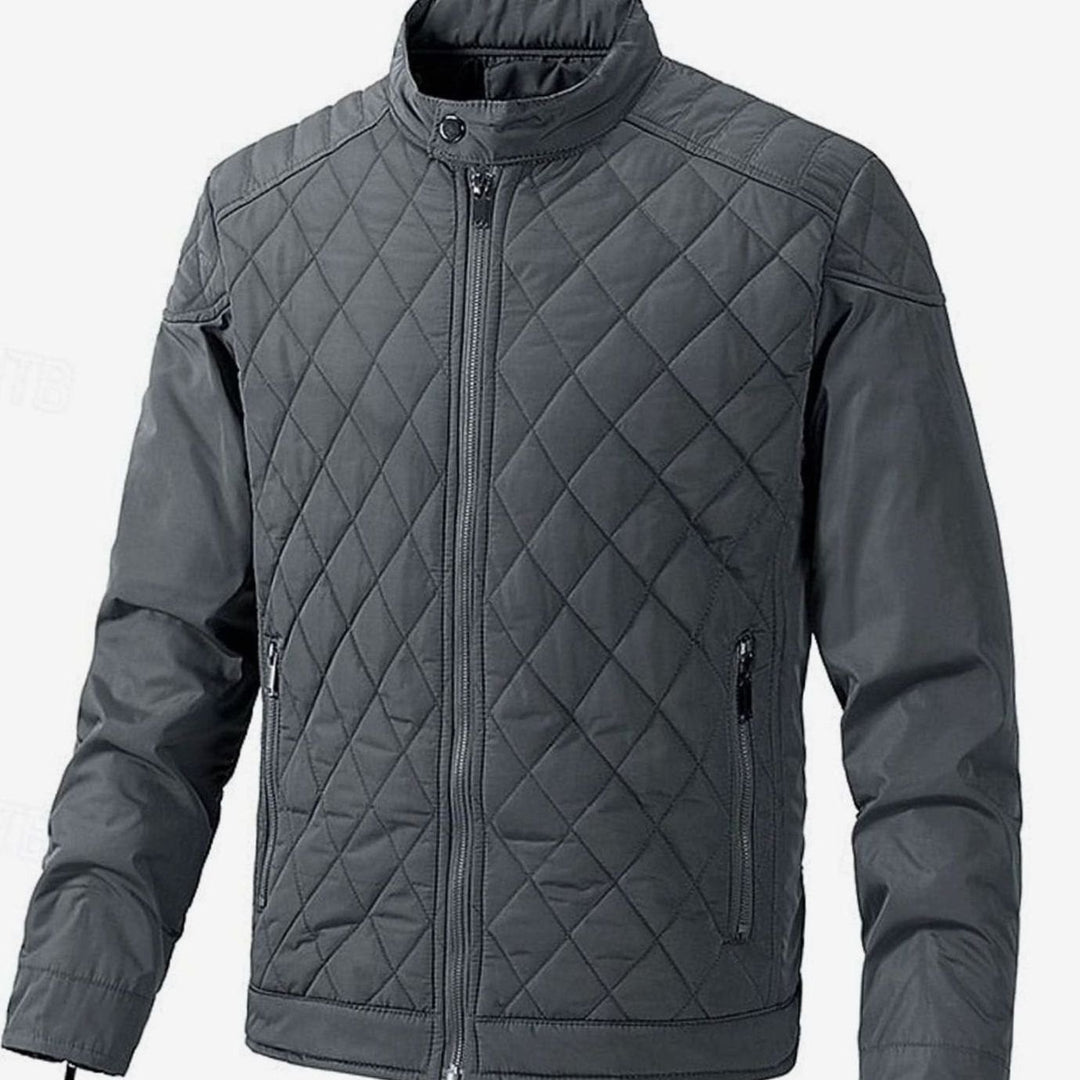 Men's Diamond-Quilted Stand-Collar Full-Zip Winter Jacket - Gray