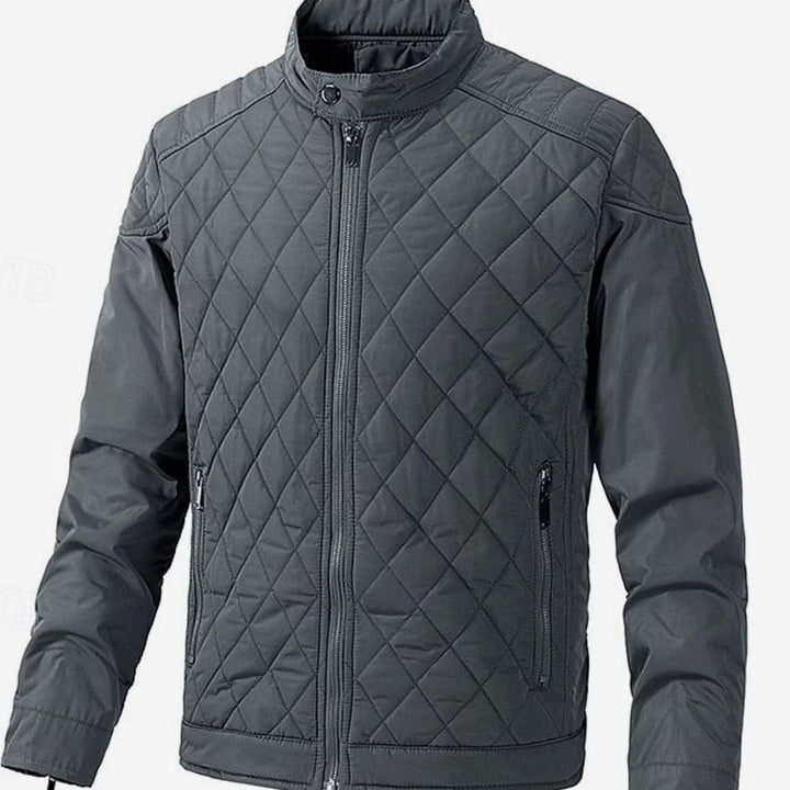 Men's Diamond-Quilted Stand-Collar Full-Zip Winter Jacket - Gray