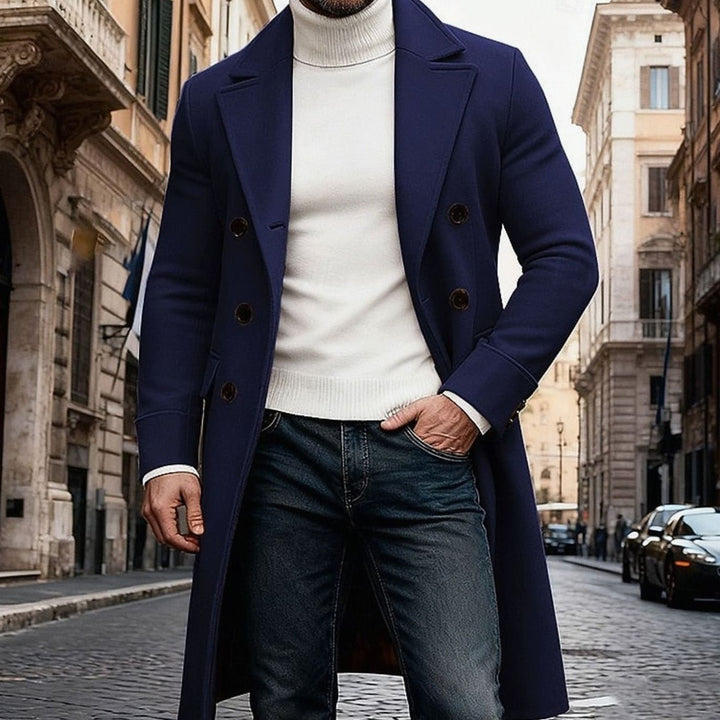 Men's Double-Breasted Long Wool Coat Tailored Overcoat