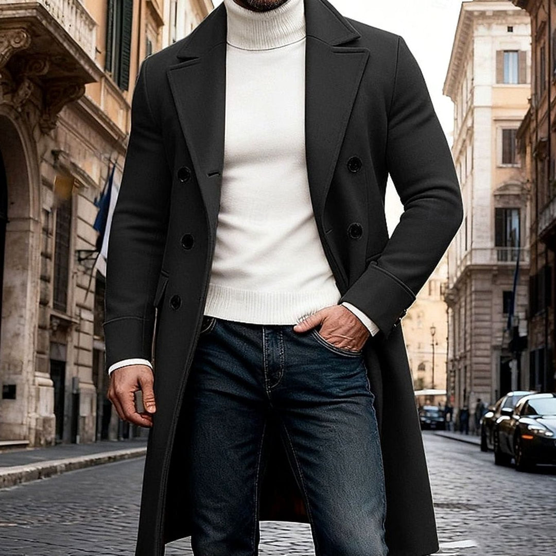 Men's Double-Breasted Long Wool Coat Tailored Overcoat