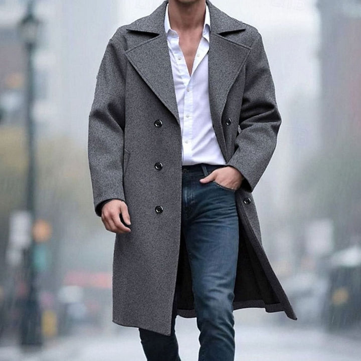 Men's Double-Breasted Tailored Long Wool Coat