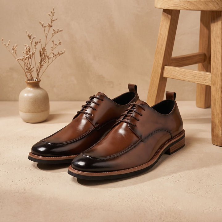 Men's Dual-Tone Burnished Split Leather Derby Dress Shoes - Brown
