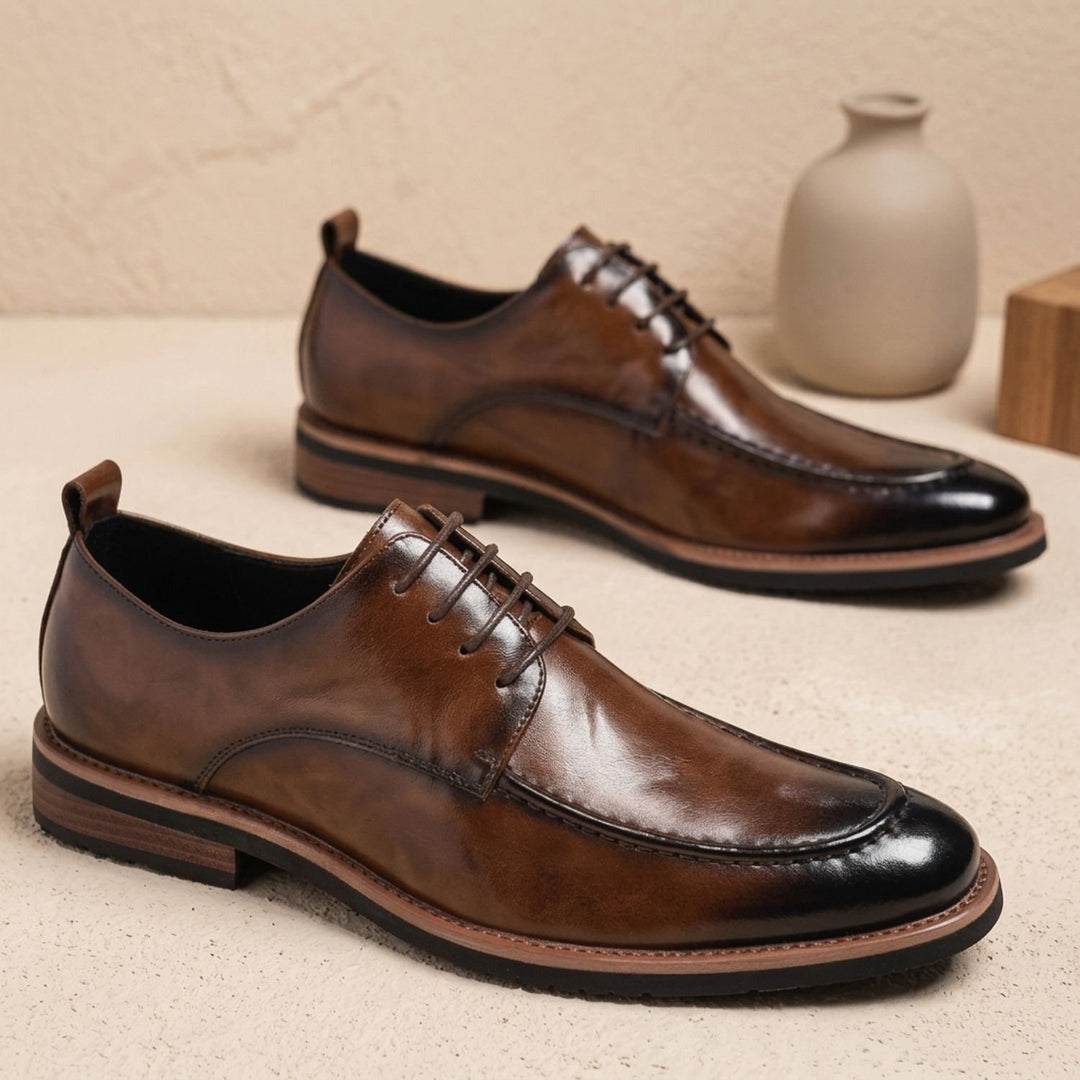 Men's Dual-Tone Burnished Split Leather Derby Dress Shoes