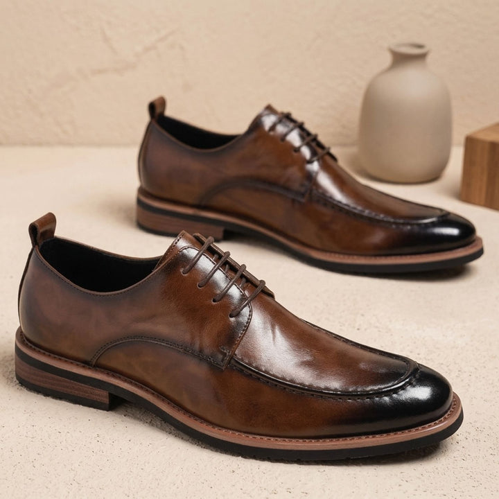 Men's Dual-Tone Burnished Split Leather Derby Dress Shoes