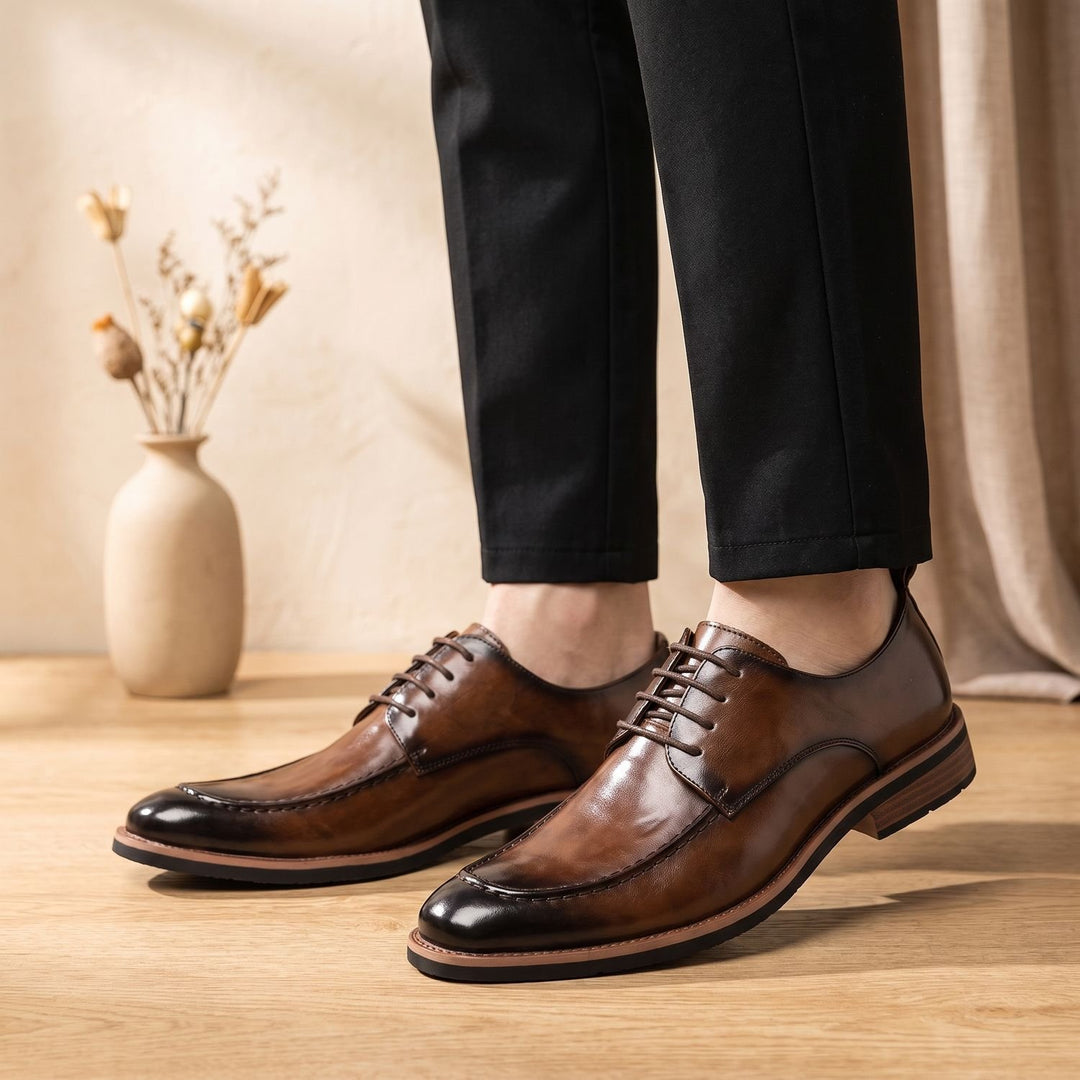 Men's Dual-Tone Burnished Split Leather Derby Dress Shoes