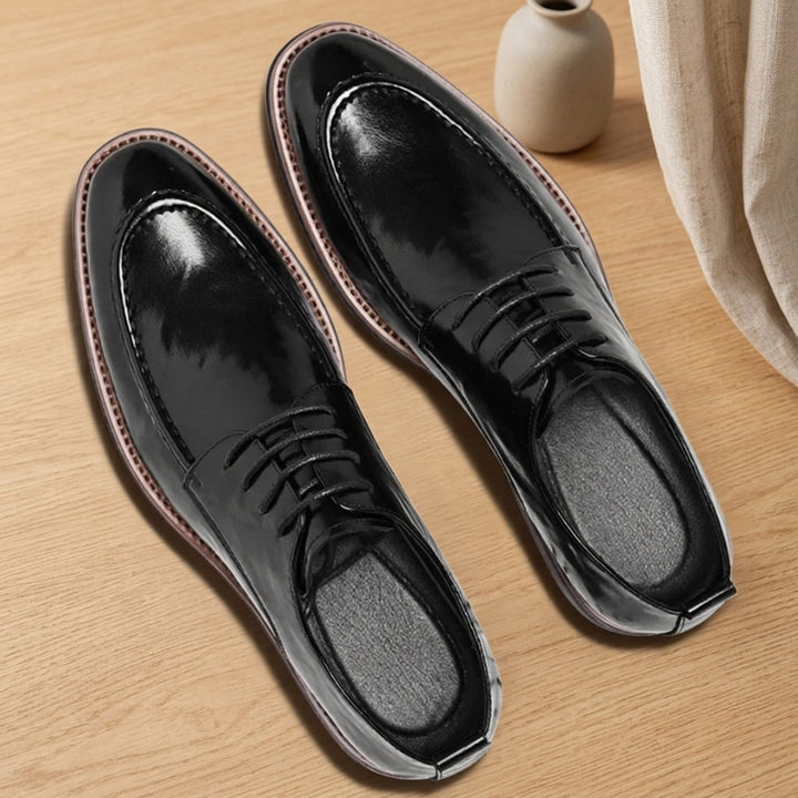 Men's Dual-Tone Burnished Split Leather Derby Dress Shoes - Black