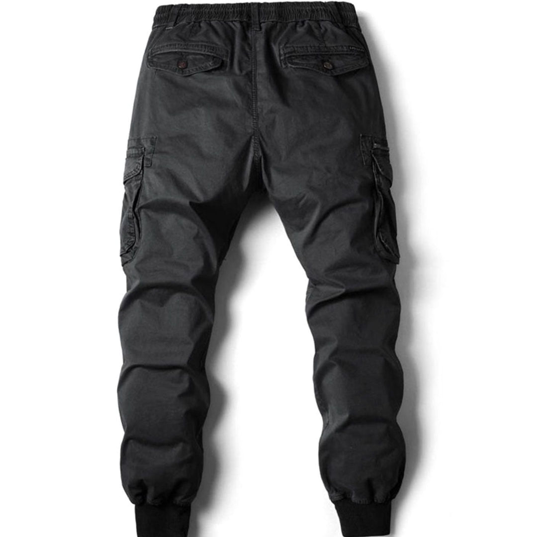 Men's Elastic Waist Cargo Jogger Pants Ribbed-Cuff Tapered Fit