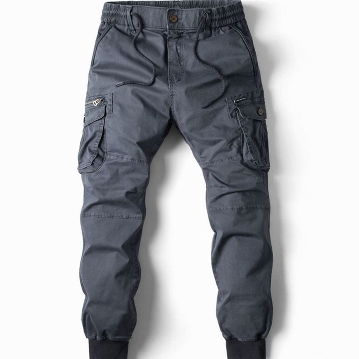 Men's Elastic Waist Cargo Jogger Pants Ribbed-Cuff Tapered Fit - Dark Grey