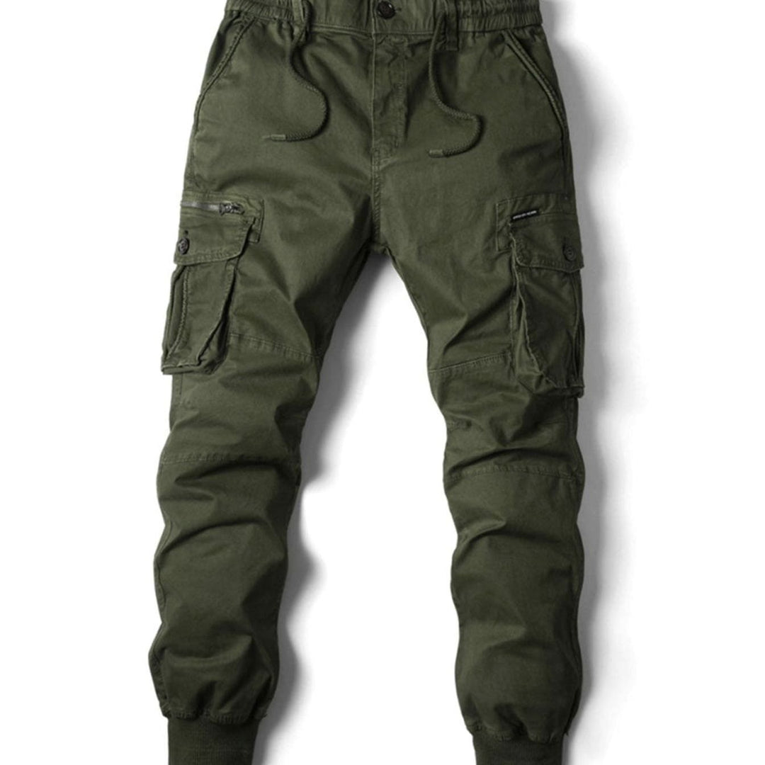 Men's Elastic Waist Cargo Jogger Pants Ribbed-Cuff Tapered Fit - Green