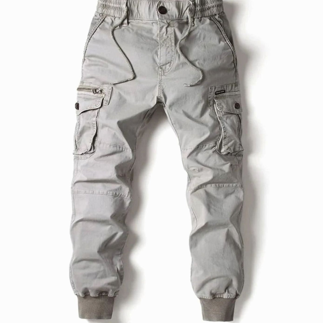 Men's Elastic Waist Cargo Jogger Pants Ribbed-Cuff Tapered Fit - Light Grey