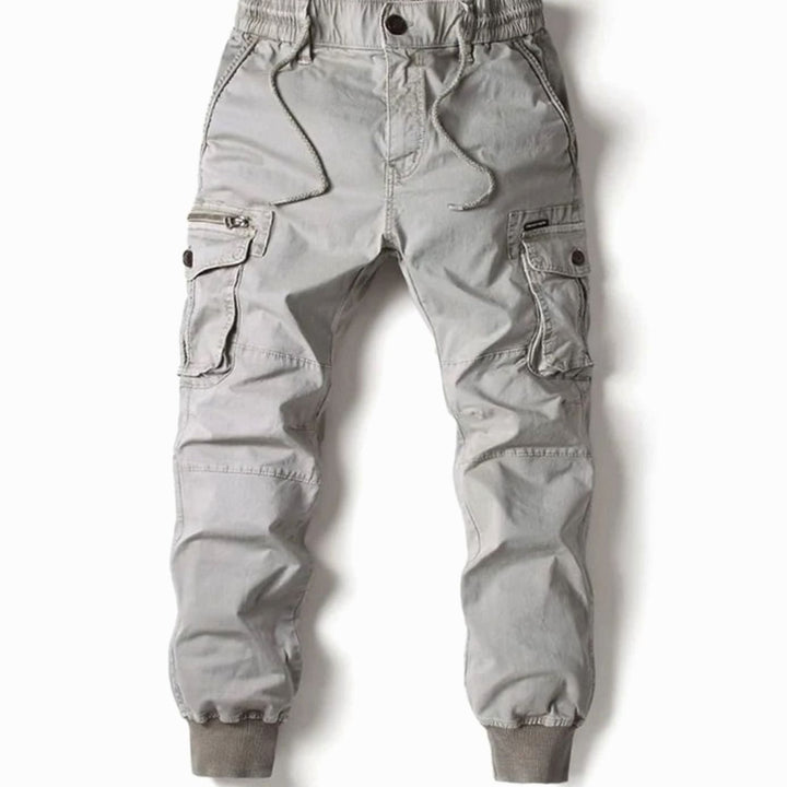 Men's Elastic Waist Cargo Jogger Pants Ribbed-Cuff Tapered Fit - Light Grey