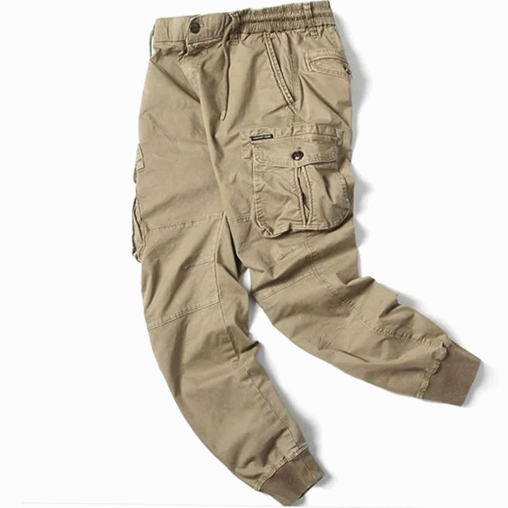 Men's Elastic Waist Cargo Jogger Pants Ribbed-Cuff Tapered Fit
