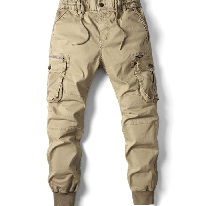 Men's Elastic Waist Cargo Jogger Pants Ribbed-Cuff Tapered Fit - Khaki