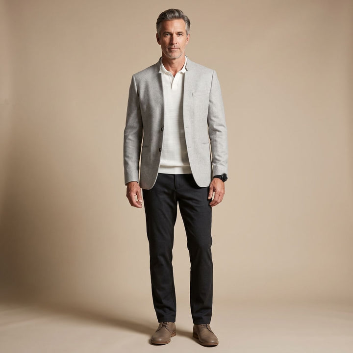 Men's Elegant Slim-Fit Collarless Winter Dress Coat - Gray