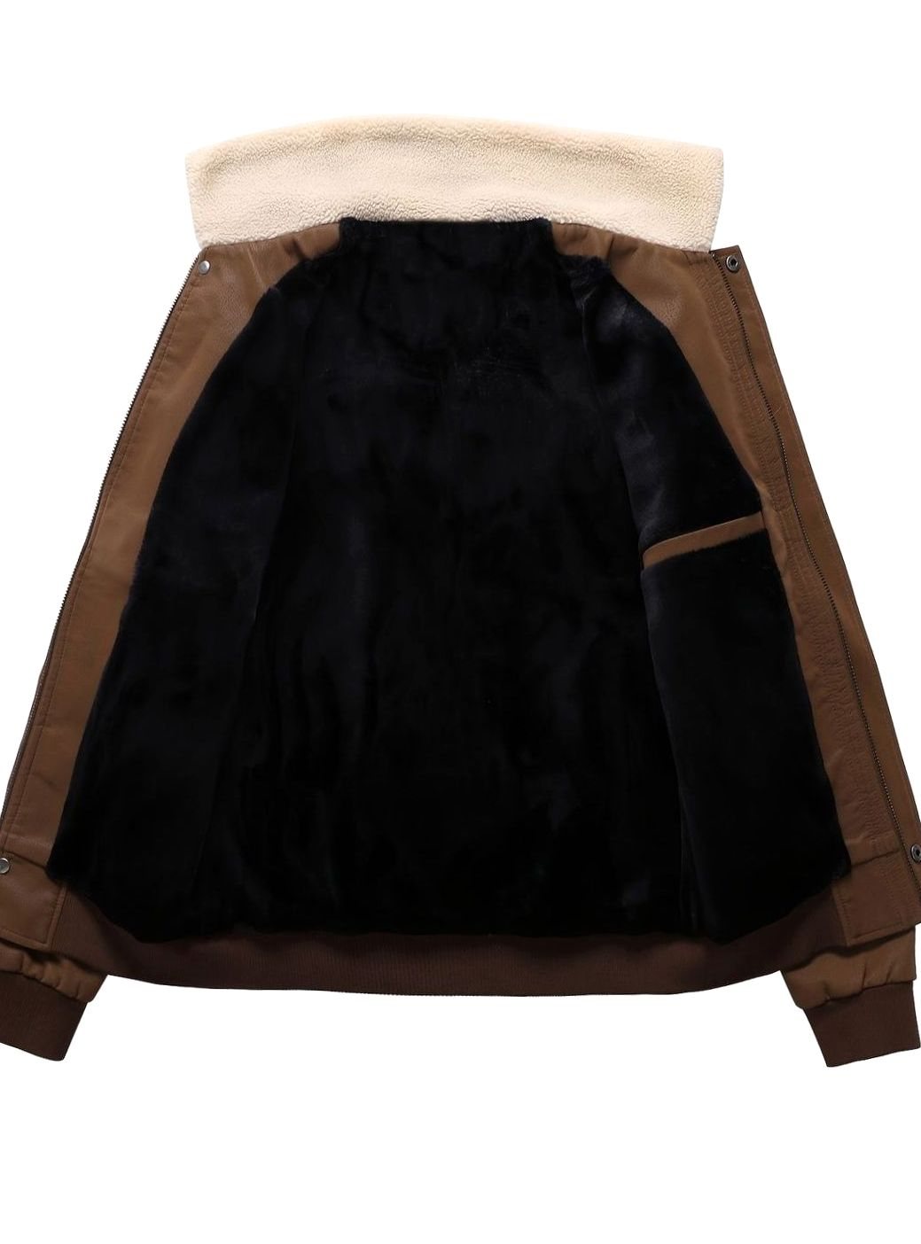 Men's Faux Leather Aviator Bomber Jacket Sherpa Collar, Black