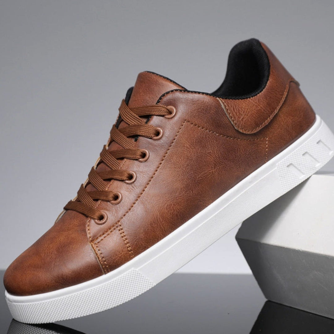 Men's Faux Leather Lace-Up Low Top Classic Sneakers