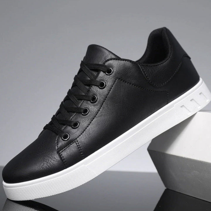 Men's Faux Leather Lace-Up Low Top Classic Sneakers - Black