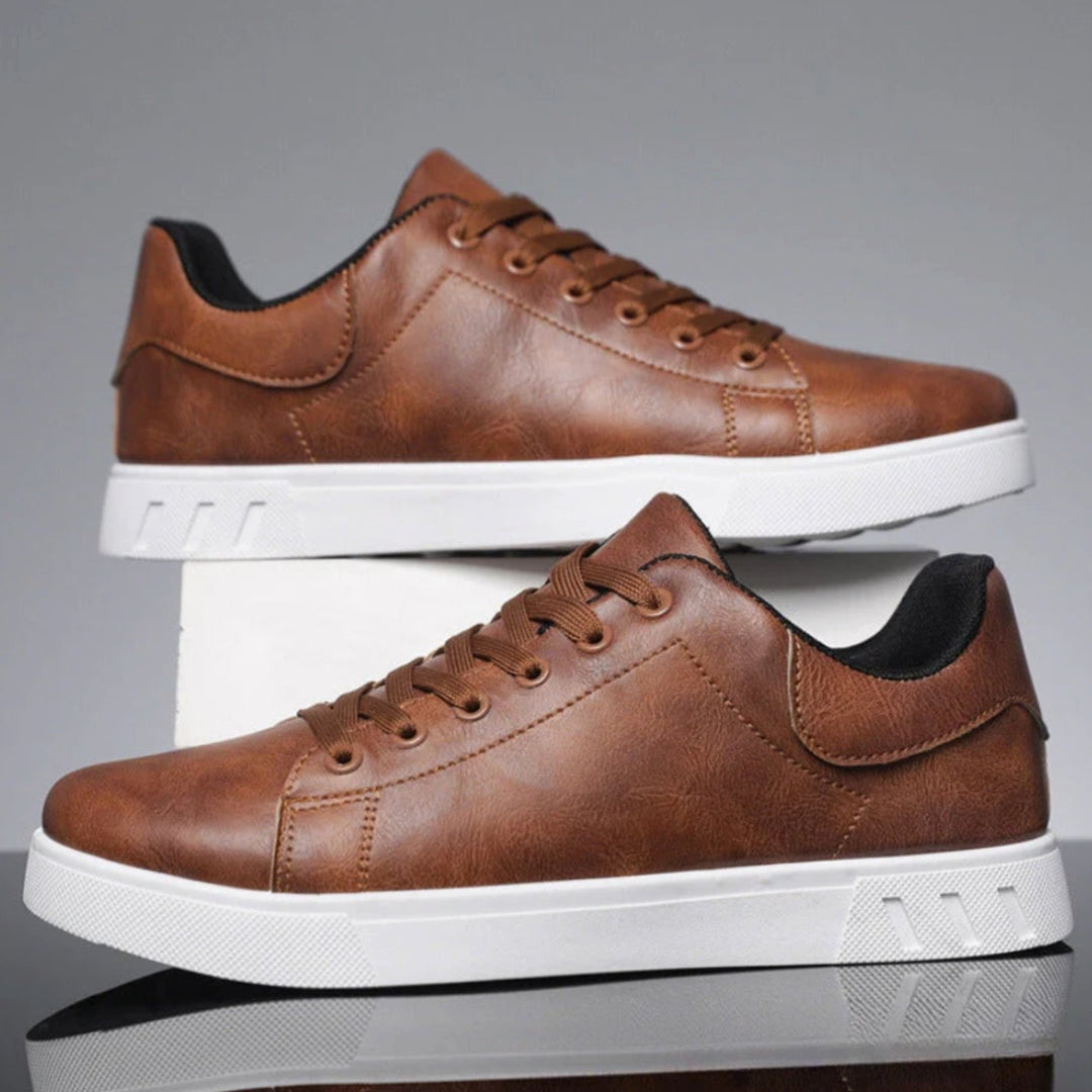 Men's Faux Leather Lace-Up Low Top Classic Sneakers - Brown