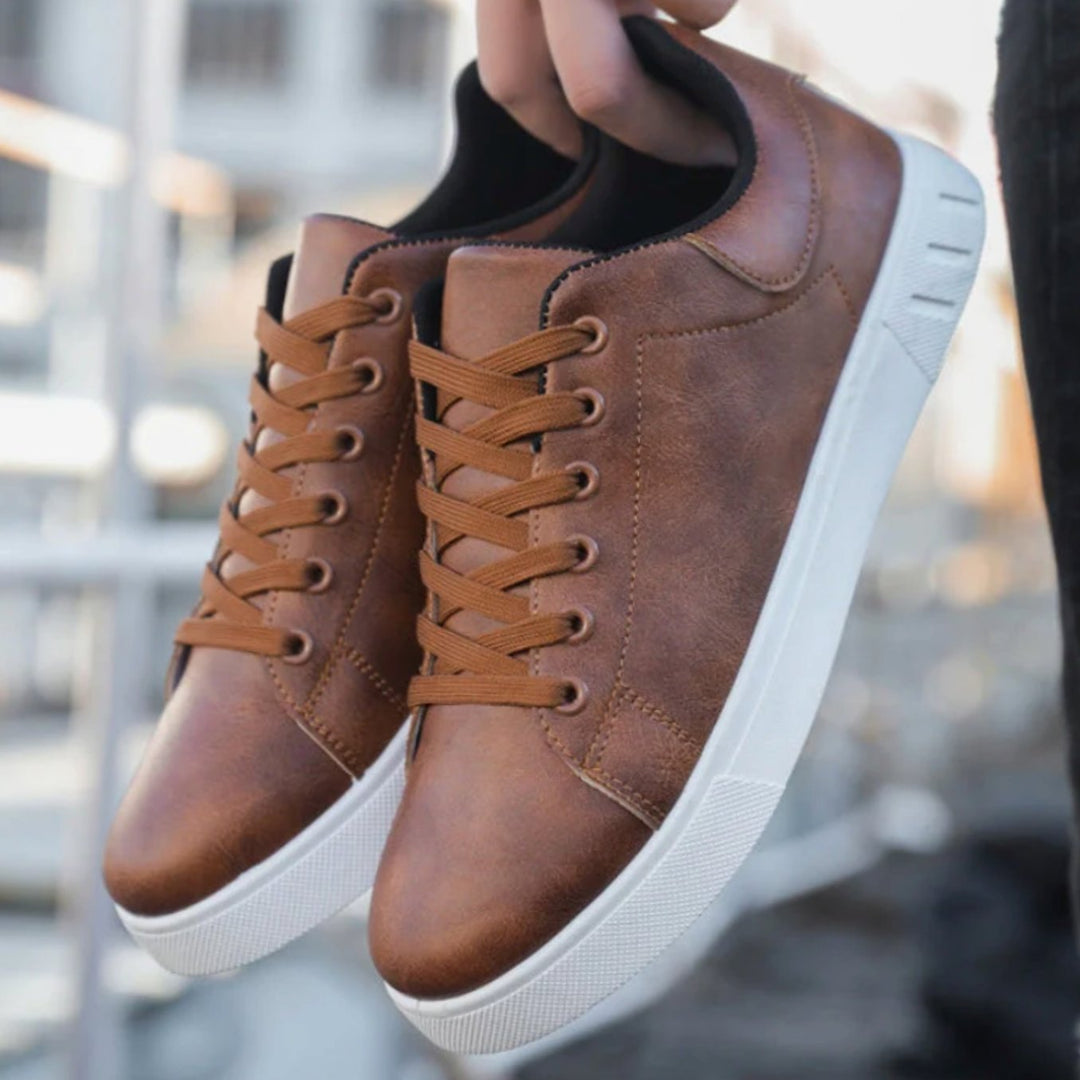 Men's Faux Leather Lace-Up Low Top Classic Sneakers