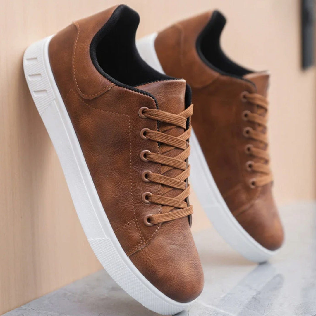 Men's Faux Leather Lace-Up Low Top Classic Sneakers