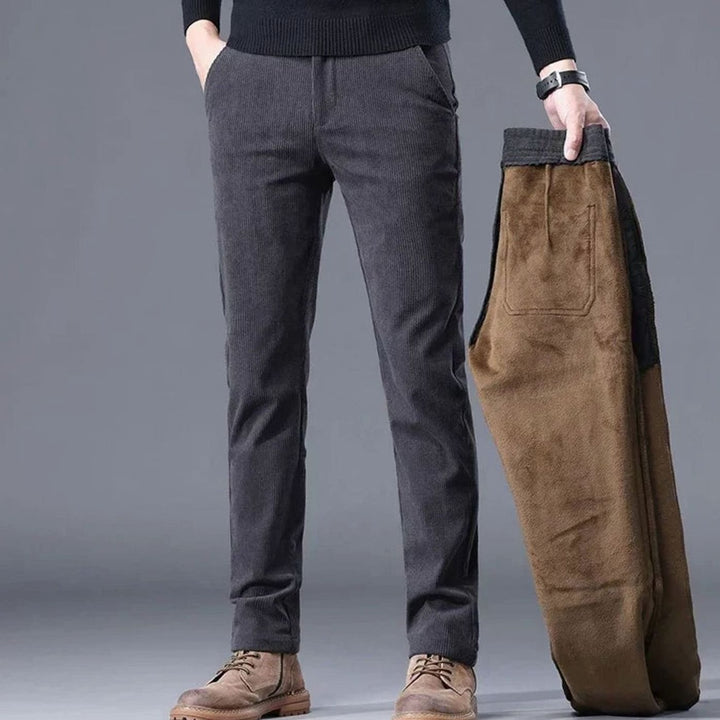 Men's Fleece-Lined Corduroy Straight-Leg Warm Pants - Dark Grey