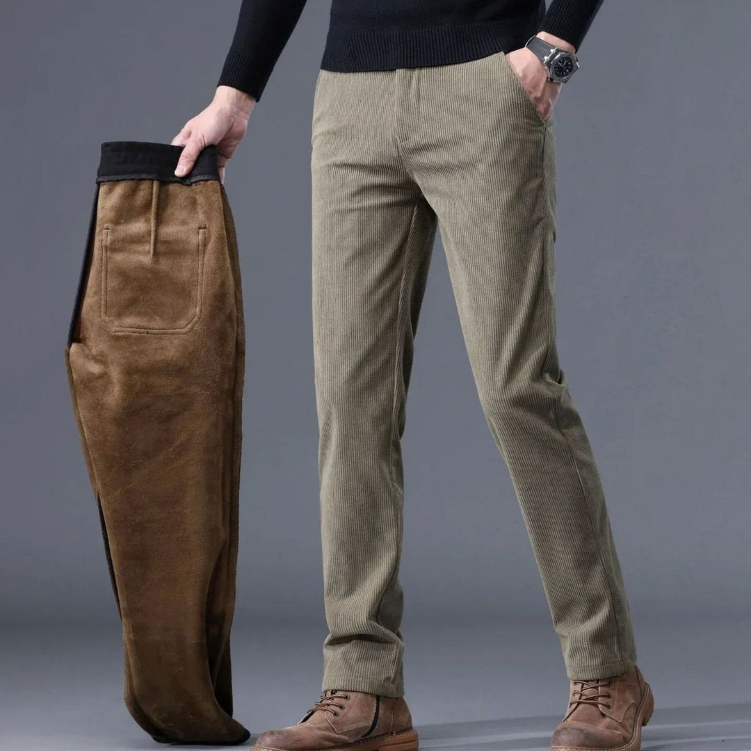 Men's Fleece-Lined Corduroy Straight-Leg Warm Pants - Khaki