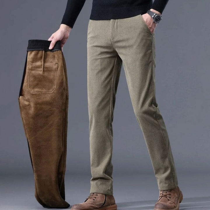 Men's Fleece-Lined Corduroy Straight-Leg Warm Pants - Khaki
