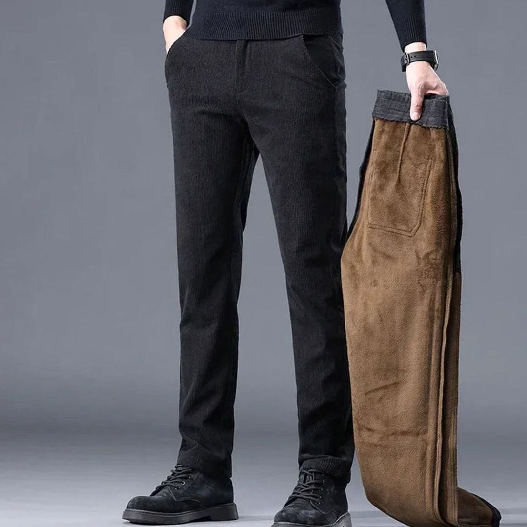 Men's Fleece-Lined Corduroy Straight-Leg Warm Pants - Black