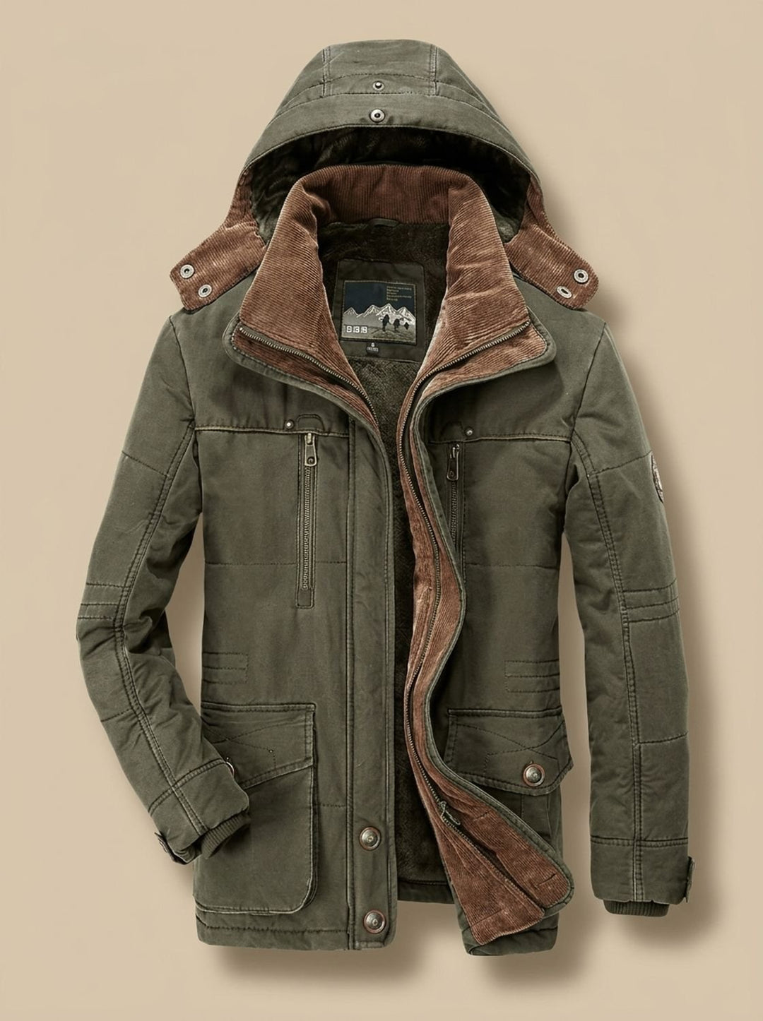 Men's Fleece-Lined Hooded Winter Parka Jacket Deep Pockets - Green