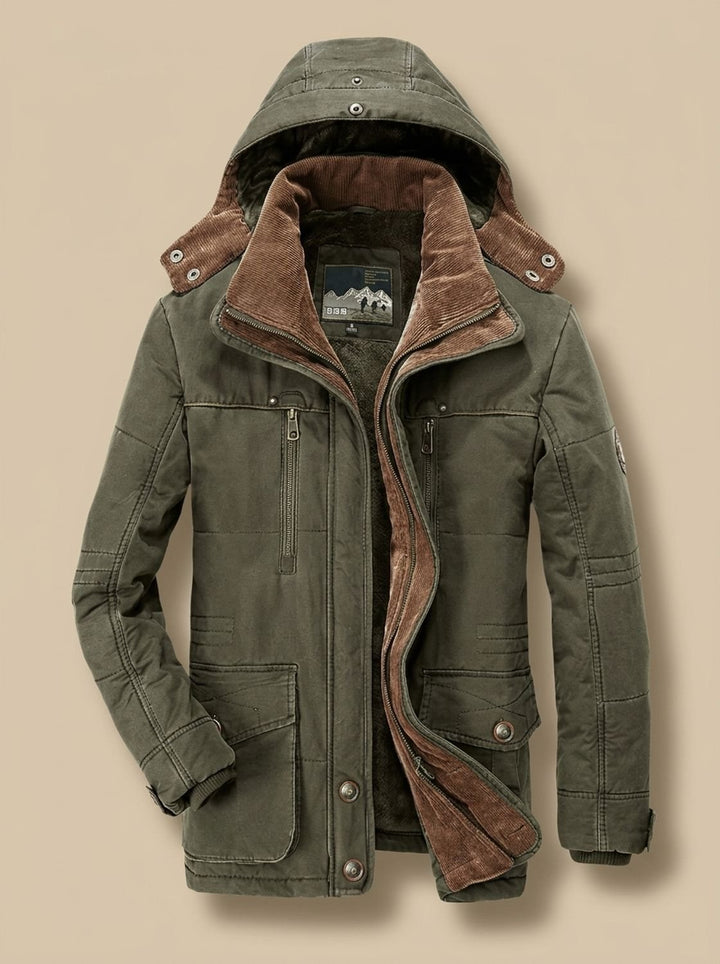 Men's Fleece-Lined Hooded Winter Parka Jacket Deep Pockets - Green