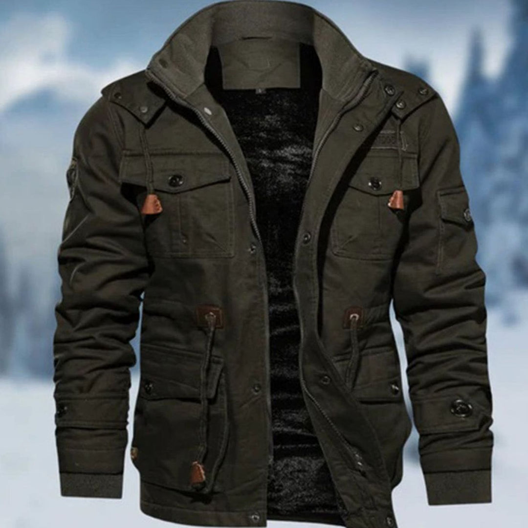 Men's Fleece-Lined Military Cargo Jacket Multi-Pocket - Green