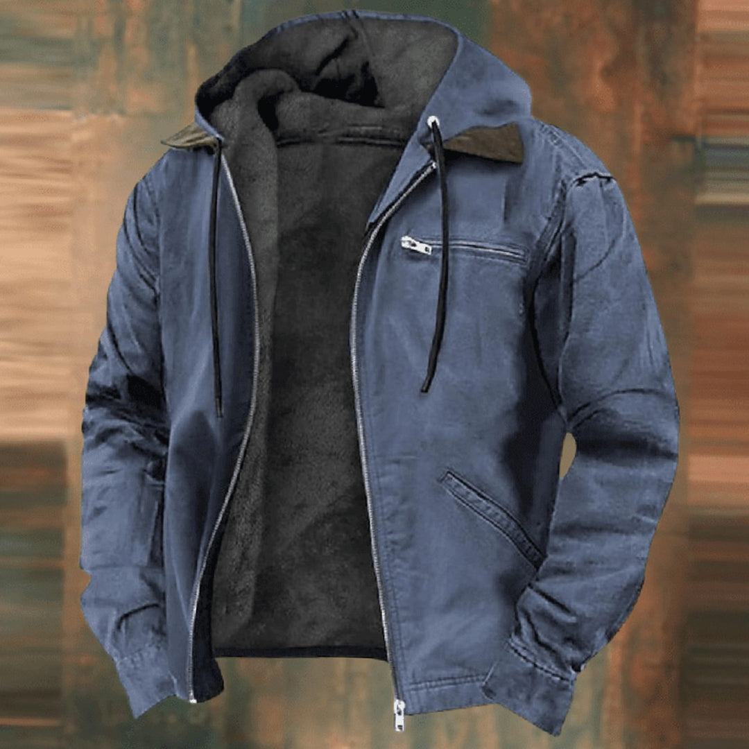 Men's Fleece-Lined Zip-Up Hooded Jacket - Blue