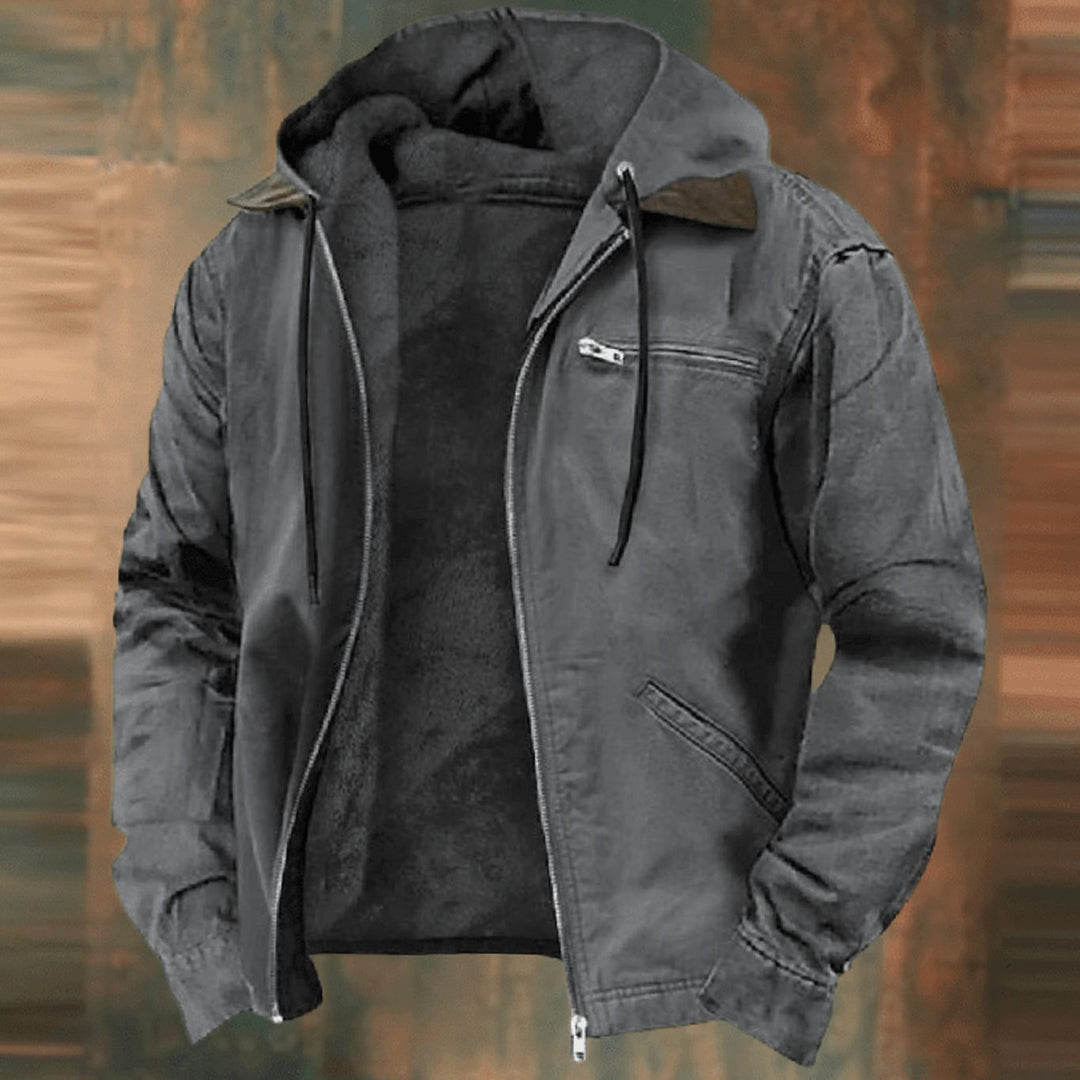 Men's Fleece-Lined Zip-Up Hooded Jacket - Gray