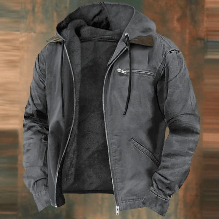 Men's Fleece-Lined Zip-Up Hooded Jacket - Gray